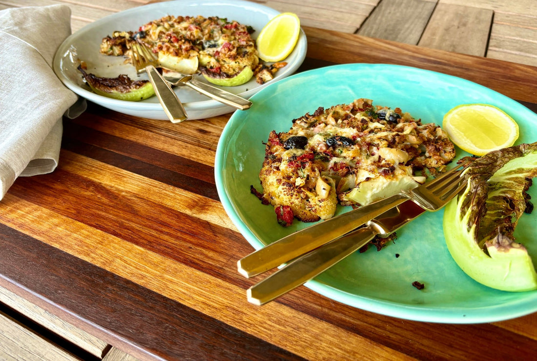 Cauliflower Steaks with Pizza Toppings - OMGhee