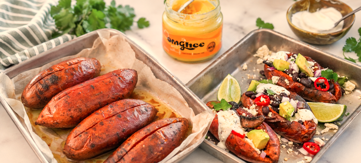 Loaded Mushroom Sweet Potatoes