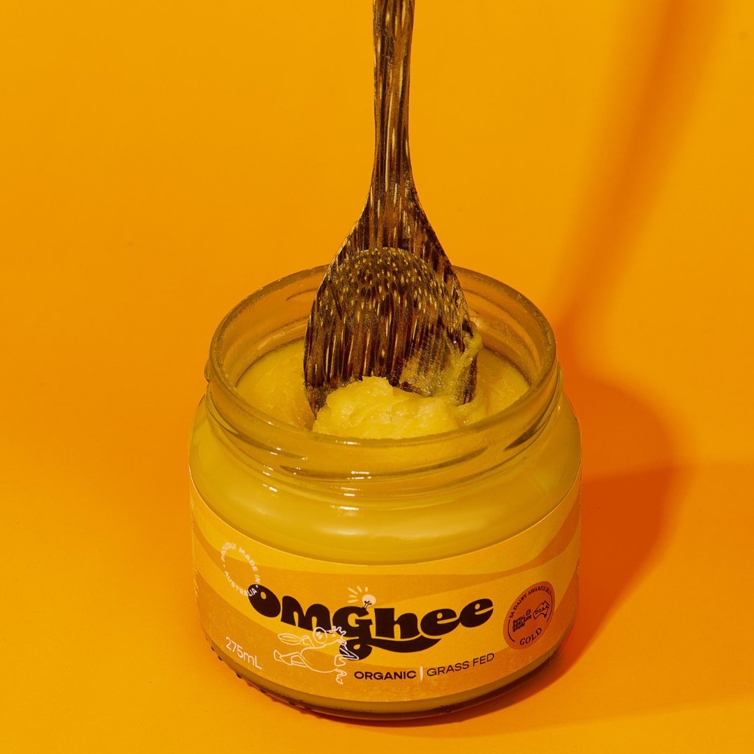 Jar of Auustralian grassfed Organic Ghee - OMGhee